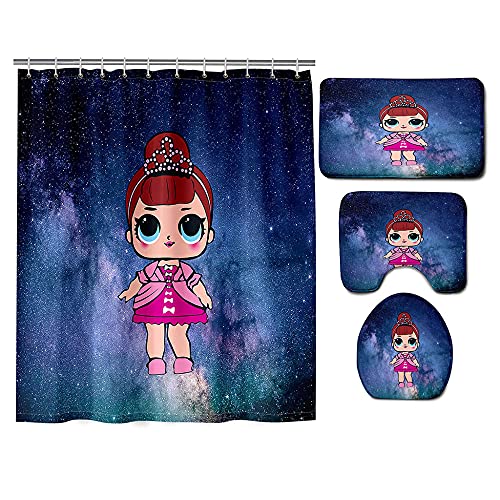 ZDDWLDL 4-Teilig Duschvorhang Set Mit Rutschfesten Teppichen Toilettendeckel Und Badematte Wasserdicht Farbfest Schimmel…