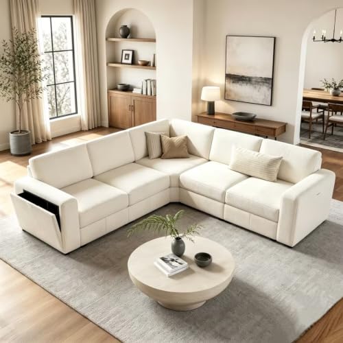 Vesgantti Modular 5-Seater Chenille L Shaped Sectional Sofa, Beige - image 1