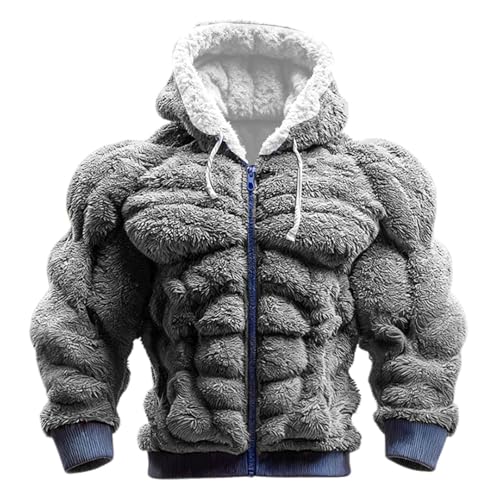 Generisch Sudadera con capucha para hombre de gran tamaño con diseño de músculos de franela con capucha para mujer Sudadera 3D con aspecto de músculos gracioso Chaqueta de suéter de felpa Chaqueta de