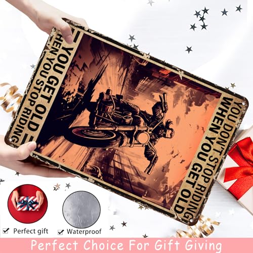 Aluminum Vintage Tin Signs Retro Sign Motorcycle You Don’t Stop Racing When You Get Old Cat Poster Tin Sign Iron Painting Home Family Love Gift For Home Wall Decor Christmas Decor 8.00"x12.00" - Image 7