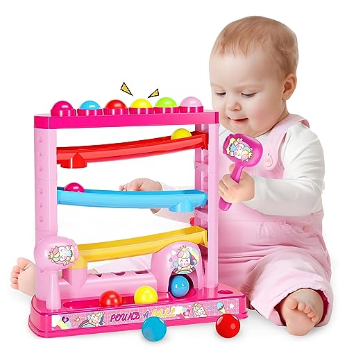 Image of OCHIDO Montessori Toys for 1 2 3+ Years Old Kids Girls, Pound A Ball Toys Included 2 Hammer & 12 Balls,Gifts for Girl Age 1 2 3+, Interactive Toy for Early Learning Educational Gifts for Girl