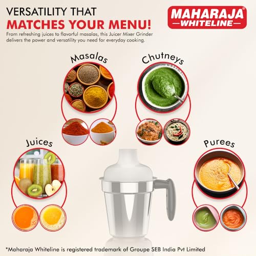 Image of Maharaja Whiteline MG Flora DLX MX-240 550W Mixer Grinder with 3 Jars | Powerful Motor | Black & Grey | Multipurpose Kitchen Mixer | 5 Years Motor Warranty