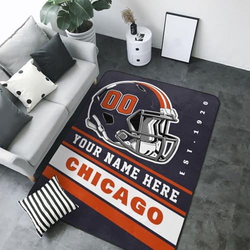 Custom Chicago Rug for Bedroom Personalized Area Rugs with Name and Number Custom Football Carpet Gifts for Fans Men Women