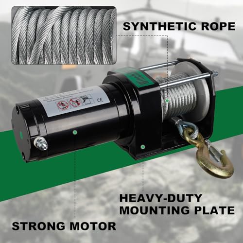 Electric Winch, 12V 3000 lbs ATV/UTV Nylon Rope Electric Winch Kit with Wireless Remote and Corded Control for Towing Jeep Off-Road SUV Truck Car Trailer Boat