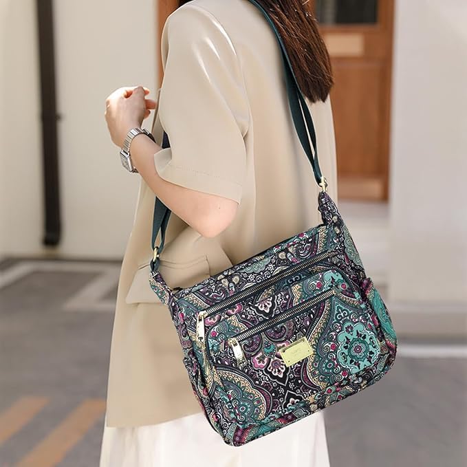 Image of Women Sling-body Bag Waterproof Nylon Multi-layer Sling Bag Casual Satchel Bag Shoulder Bag Messenger Bag Travel Sling-body Bag Day Pack Card Holder Black and Silver.