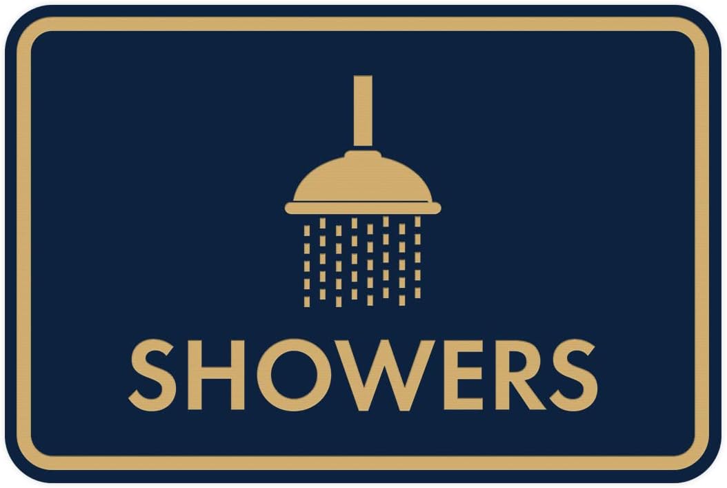 Classic Framed Showers Sign (Navy Blue/Gold) - Medium
