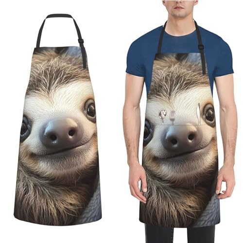 HJKJKKJ Delantales de cocina con babero ajustable con 2 bolsillos, delantal de chef Bulldogs ingleses para hombres y mujeres, Lindo perezoso, Talla única