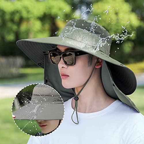 Image of Women Wide Brim Face Mask Sun Hat Detachable Neck Face Flap Ponytail UV Protection Visor Hat Garden Fishing Hiking