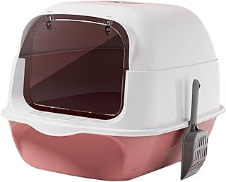 Generic Hooded Cat Litter Box with Lid, Enclosed and Covered Cat Toilet Removable Pet Litter Tray Sandbox Kitten Potty Pet Litter Box, Pink