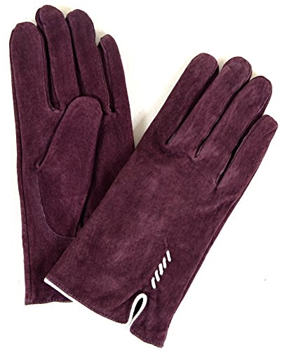 Ladies Suede Gloves with Fleece Lining and Stitch Design - Purple - X-Large (8