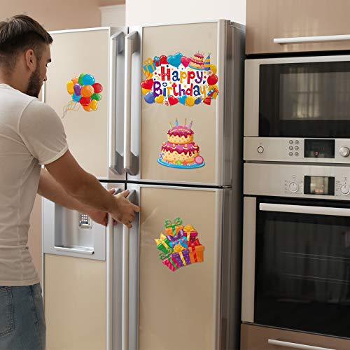 4 Pieces Car Magnet Birthday Refrigerator Decorations Large Happy Birthday Magnets Cake Balloon Reflective Magnets Box Shaped Magnets For Cars Refrigerator Cruise Door And Other Metal Surfaces #TOP6