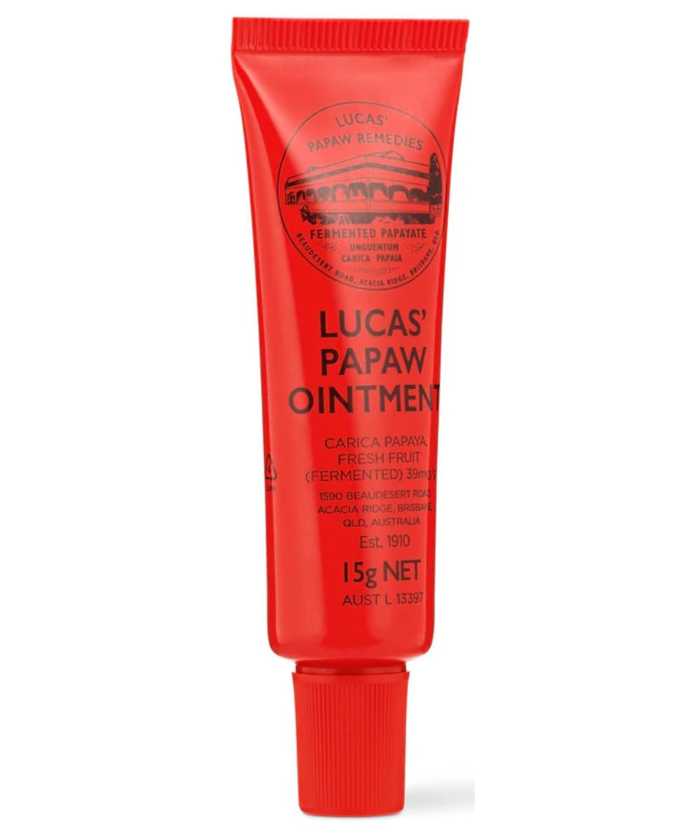 Lucas Papaw Ointment 15g Tubes with Lip Applicator — 2 Pack — Fermented Papaya Lip Balm for Dry, Chapped Lips, Pocket Size, Made in Australia