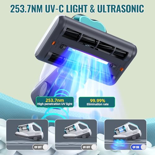 Image of Bed Vacuum Cleaner Mattress Vacuum with 16Kpa Suction 253.7nm UV-C Light, 30000 RPM /Min Dual Brushroll Rotation & Heating & Ultrasonic Tech, 500W, Corded (KM-PA1600-SE)