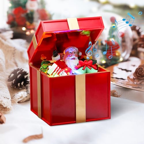 Caja de Músical Navidad, Caja de Músical Navidad Decoración USB/ Batería con Luces LED, 8 Canciones Navideñas y Muñeco de Nieve de Papá Noel en el Interior, Regalo de Año Nuevo Navideño (Rojo)