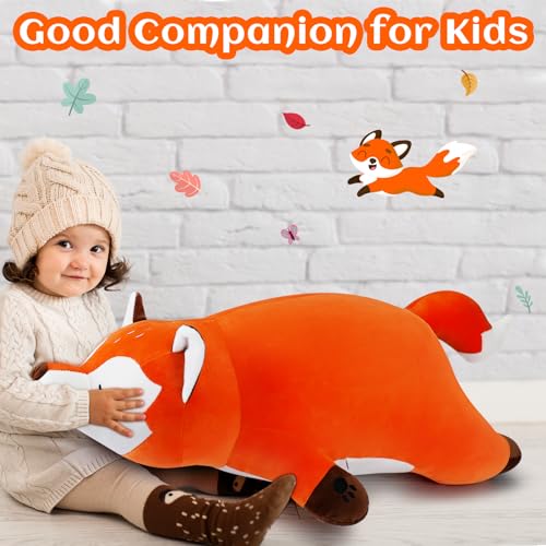 Image of 30'' Giant Foxy Plush Stuffed Animal- Fox Plush Pillow, Orange Fox Plushies, Large Sleeping Fox Plush Toy, Cute Hugging Plush Pillow, Room Decor Christmas Birthday Gifts for Kids Girls Boys