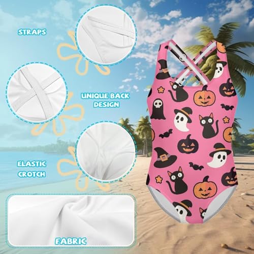 Girls One Piece Swimsuits Teens Sleeveless Back Cross Strap Bathing Suit Kids Quick Dry Cute Beach Swimwear(5-14)3