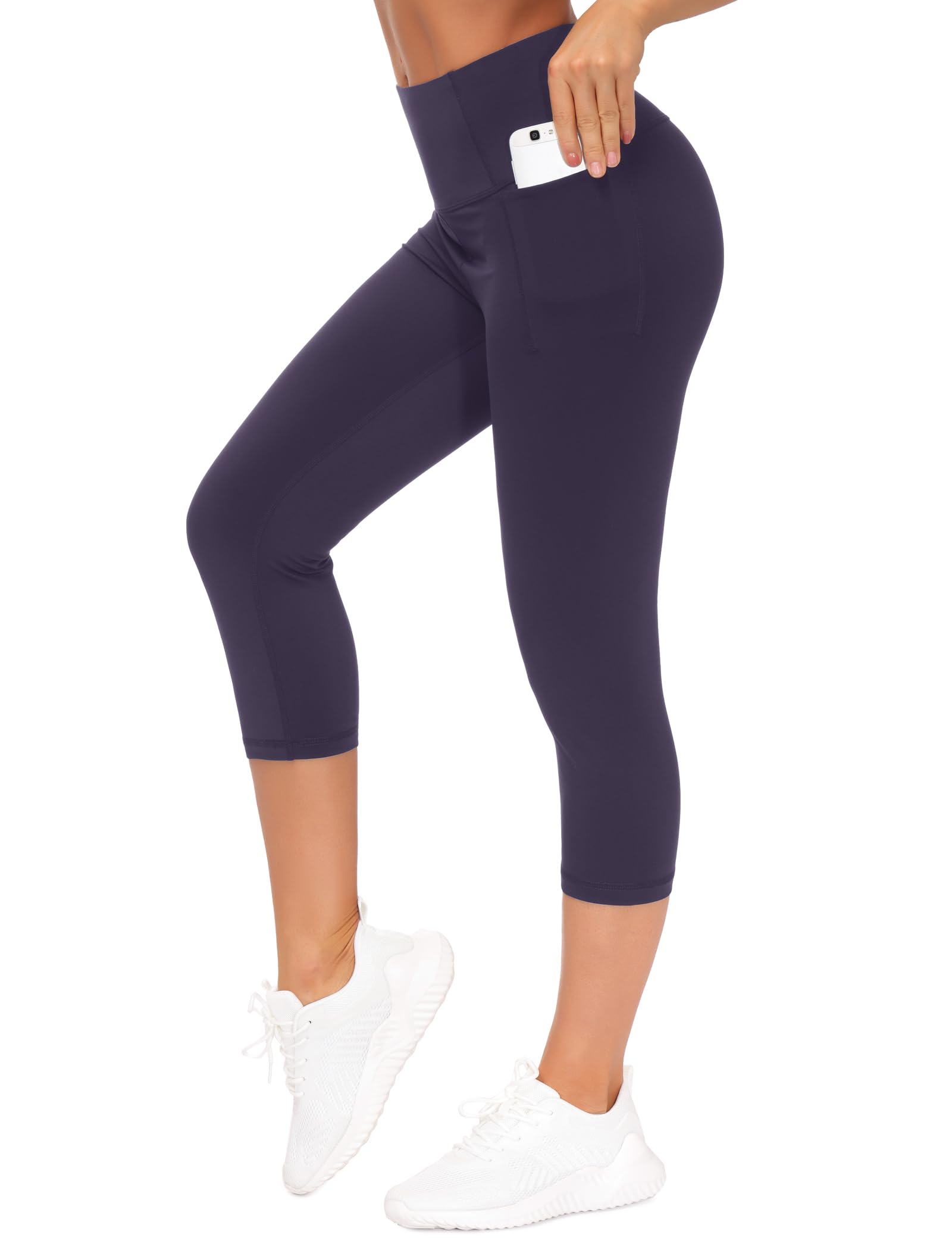 THE GYM PEOPLE Tummy Control Workout Capris Leggings with Pockets High Waist Athletic Yoga Pants for Women Running Hiking