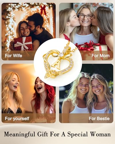 Initial Heart Necklace Gift for Women – 14K Gold Plated Rose Pendant, Personalized Letter Jewelry for Wife, Mom, Grandma, Sister – Birthday, Anniversary for Her3