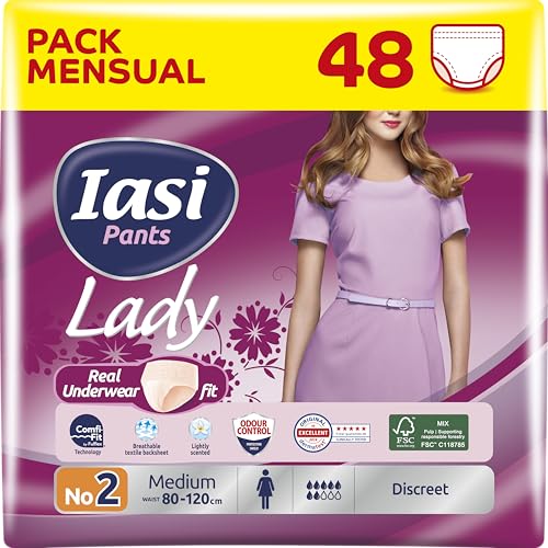 IASI Pants LADY, Compresas Incontinencia Mujer, Braguitas para Pérdidas de Orina Abundante, Absorción Plus, Talla M, 48 Unidades