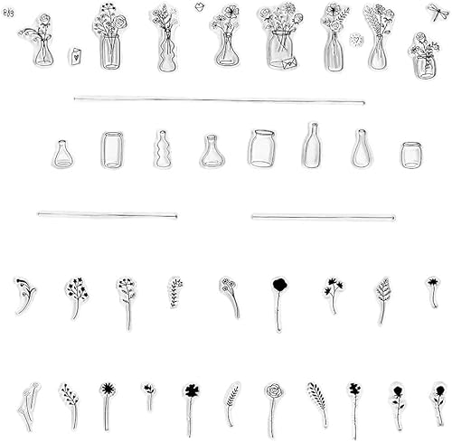 Florero de flores, sellos transparentes para hacer tarjetas y decoración de álbumes de fotos, botellas de plantas pequeñas, sellos de goma, sellos