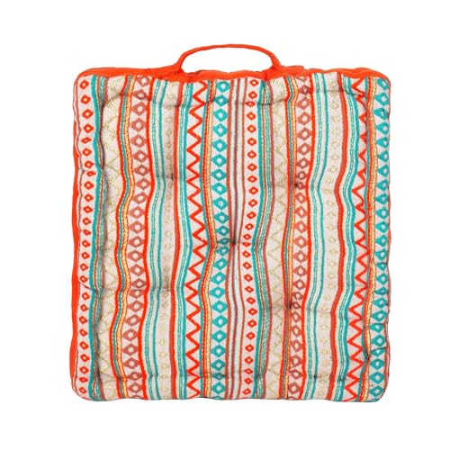 Image of Reversible 40x40x8 cm Woven Quilted Floor Cushion Boho Orange with Cotton Filler for Seating, Patio Seat, Meditation, Yoga, Pooja, Guests, Living Room, Bedroom, Small Size 16x16x3 Inch