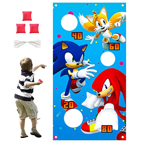 Heu de Lancer de Sonic,Sonic Jeu de Lancer avec 3 Sacs de Haricots,Jeu de Lancer de Carnaval bannière,Carnival Toss Game Banner Sonic Indoor Outdoor Throwing Game Party Supplies for Kids Cover