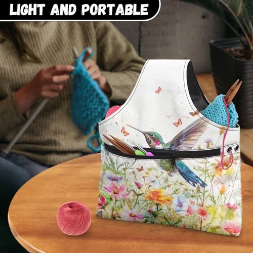 Image of Hummingbird Yarn Storage Organzier Knitting Bag Yarn Storage Shelves Floral Crochet Tots Bags Travel Knitting Accessories,Large