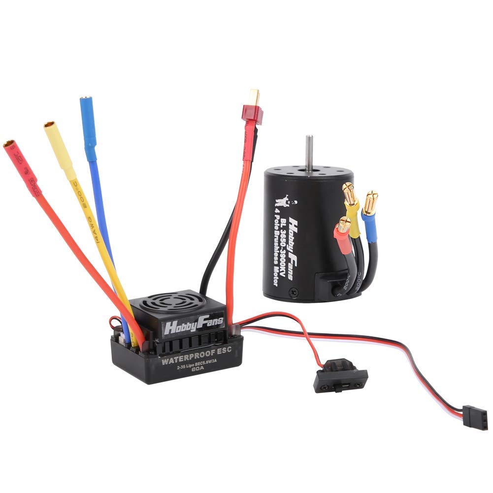 Silnik bezszczotkowy samochodu RC, wentylatory hobby 3900KV Silnik bezszczotkowy Wysoka moc Wysoka prędkość Trwała 3650 Waterproof Bezszczotek 60A ESC dla ciężarówki samochodowej 1/10 RC