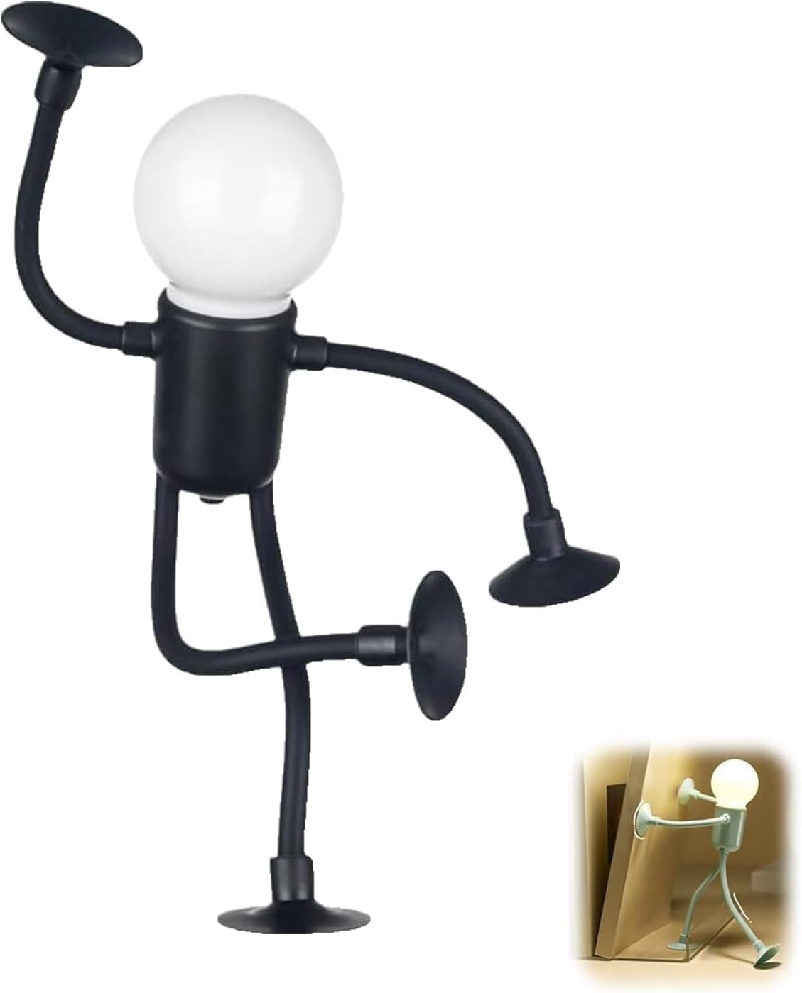 Yosedvcb Black Changeable Shape Funny Sportsman Night Light, Little Man Lights With Suction Cups, Bendable Night Light Stick Man, For Bedroom, Bathroom, Corridor, Kitchen(Black)