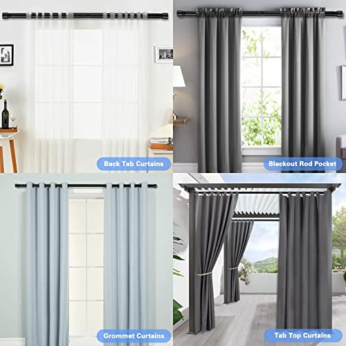 Curtain Rod with Cap Finials,76 to 157 cm, Black Curtain Pole with Brackets Fittings Set Window Poles for Living Room & Outdoor - Image 4