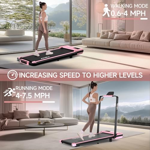 Image of FUNMILY Walking Pad - Foldable Treadmill with Incline, 300 Lb Capacity, Remote Control, LED Touch Screen, 2s Folding, Fuchsia