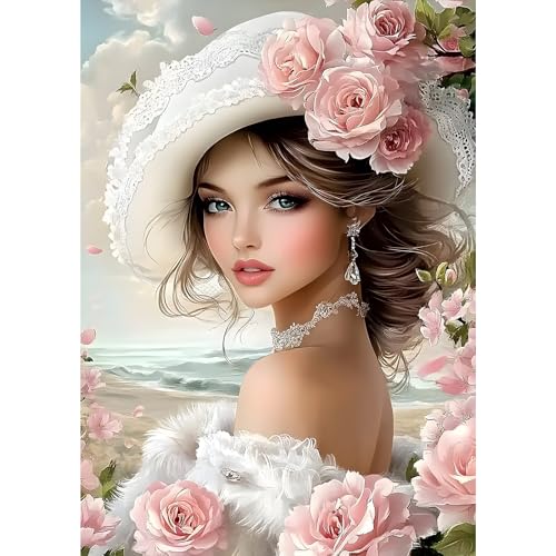 MXJSUA Femme Fleurs Peinture Diamant Adulte, 5D Diamond Painting Complet,