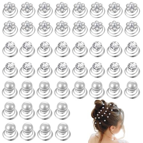 60PCS Rhinestone Crystal Twisters Set, Silver Coil Pearl White Flower