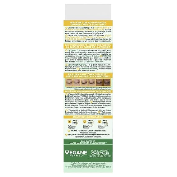 Garnier Eye Cream, With 4% Vitamin C, Brightening Eye Treatment For Dark Circles, Prevents Under Eye Bags And Puffiness, Vitamin C*, 15ml