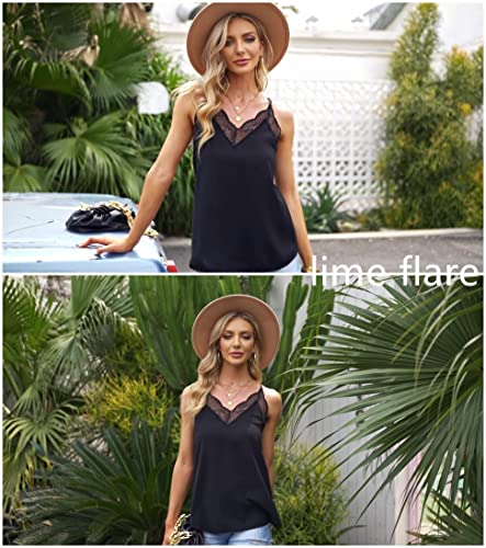 Lime Flare Women Sexy Lace Racerback Cami Tank Top With Adjustable Spaghetti Straps Camisole Shirt Blouse (Small(Us 4-6),C#Black Lace) #TOP3