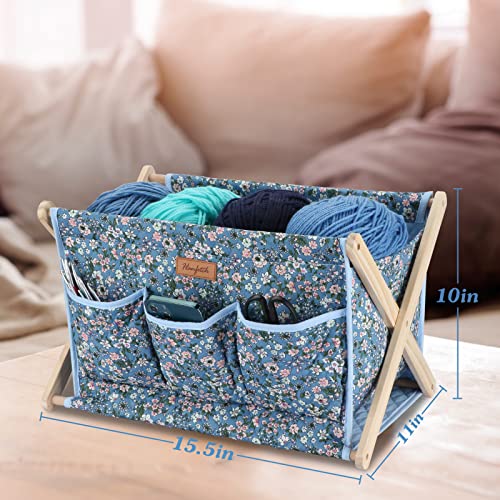 Image of Yarn Caddy Large Size Yarn Storage Organizer for Yarn Skeins-Organizer for Crochet Hooks Knitting Needles Other Accessories (Flower-Blue1)