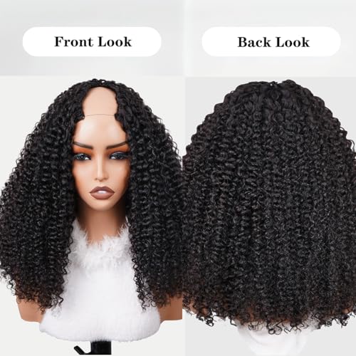 Image of ISEE V Part Human Hair Half Wig Kinky Curly U Part Wig for Women 18 Inch