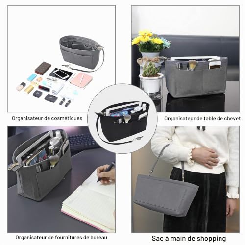Soyizom Organiseur de sac à main en feutre - Organiseur de sac à main en feutre - Plusieurs poches - Sac fourre-tout pour femme - Noir - L – vue 7