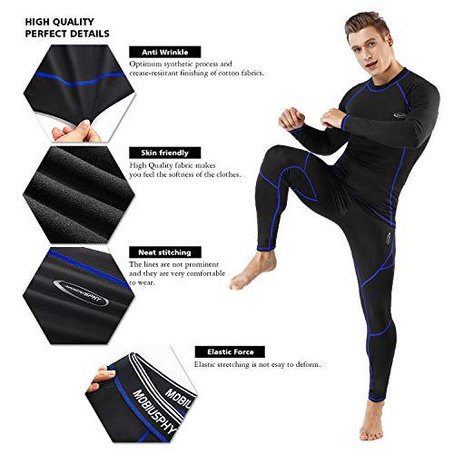 MOBIUSPHY Thermal Underwear for Men Sweatsuits Long Johns Set with Fleece Lined Base Layer Top Bottom Black L