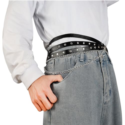 Eigso Punk Leather Belts for Women O-Rings Chains Goth Rock Garters Strap for Woman Waist Chain Belt Adjustable3