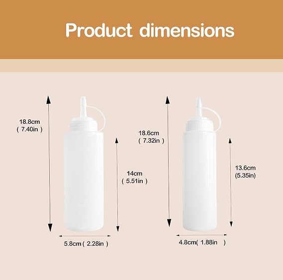 8 Pcs Squeeze Bottle 4pcs 250ml/8oz And 4pcs 360ml/12oz Total Capacity 2400ml Squeezy Bottles with Nozzles for Sauce, Sauce Bottle, Potion Bottles,Oil Bottle,Sauce Dispenser,Ketchup Bottle