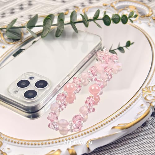 AGEN KGEN Phone Charms Cute Beaded Phone Lanyard Wrist Strap Aesthetic Cell Phone Keychain Cute Phone Charms for Women (4x Cute Pink)
