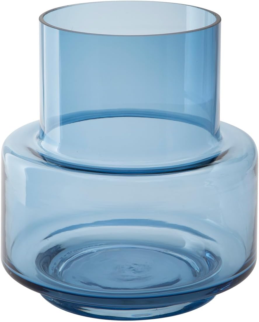 Signature Design by Ashley Bealen Modern Indoor/Outdoor Glass Tabletop Vase with Wide Mouth, Blue