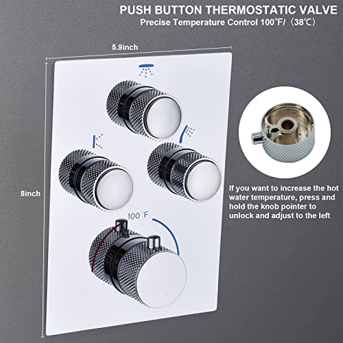 NPYSVSSS Rain Shower System,12 Inch Wall Mounted Rain Shower Head with Body Jets and Handheld Shower, Push Button Thermostatic Shower Faucet Set, Can Use all Options at a Time, Polished chrome — view 5