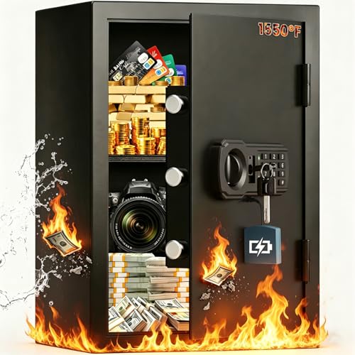 3.6 cu ft Large Fire Proof Safe Box for Home Use, 35Lb Fireproof Safe with Fire Insulation & Backup Combination Lock, Heavy Duty Security Safe for Cash Passport Firearm Valuable, Anti-Theft Wall Mount