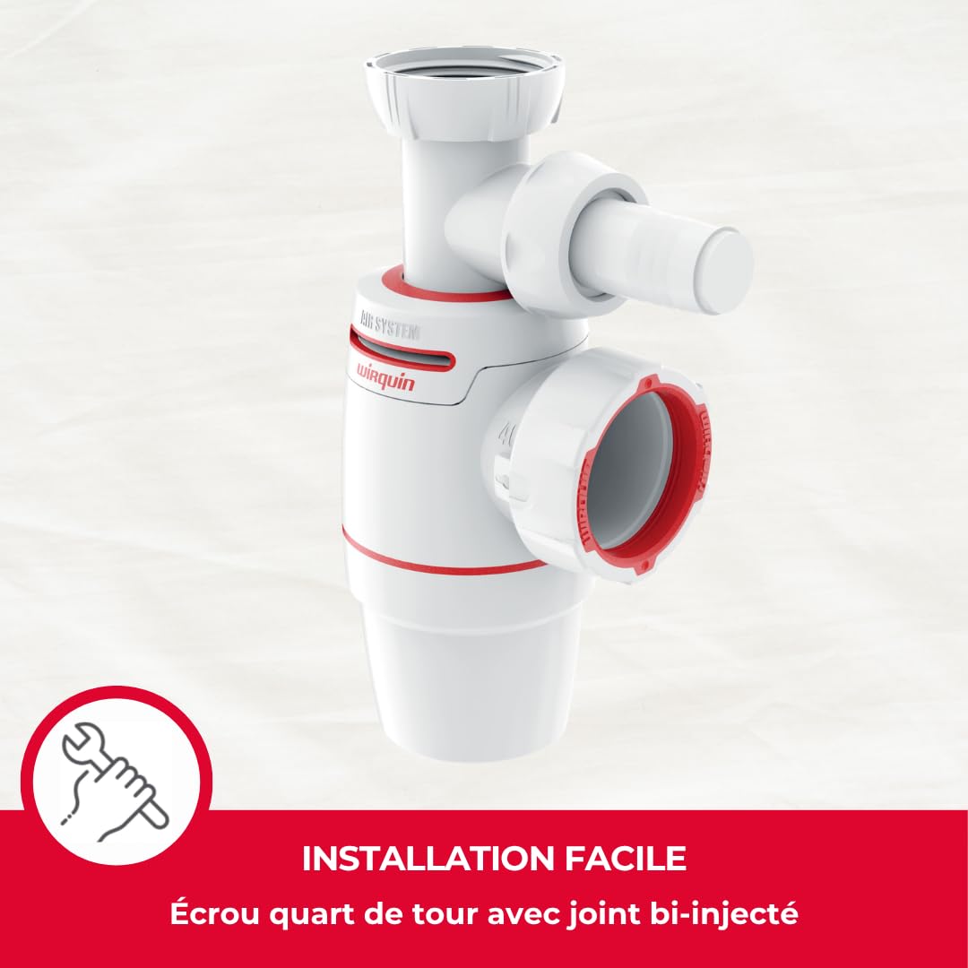 Wirquin Siphon évier Néo Air blanc Ø40 anti-vide intégré réglable compact