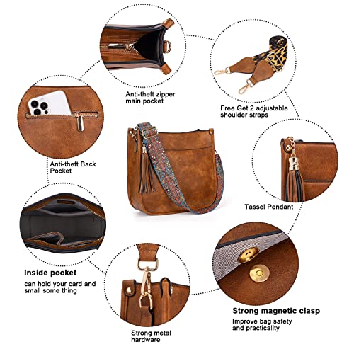 Image of HKCLUF Crossbody Bag Purse for Women 2PCS /Set Leather Hobo Handbag Wallet Set With 2Adjustable Guitar Strap Shoulder Bag | Purse
