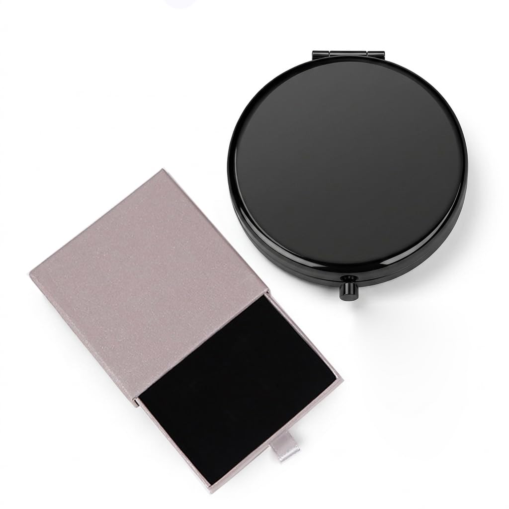 Espejo cosmético compacto de 2.75 pulgadas, espejo de maquillaje de bolsillo redondo de mano, espejo de maquillaje portátil, espejo de bolsillo, negro
