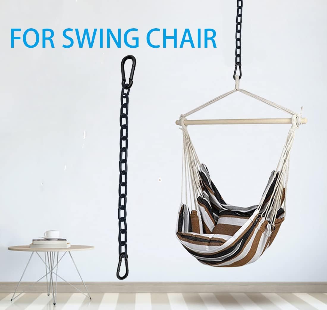 2Pcs Black Heavy Duty Hanging Chains with 4 Carabiners, Chair Hardware for Indoor Outdoor Playground Hanging Chair Hammock Punching Bags 800 LB Capacity (Black Metal Chain-43 Inch-2 Packs) - Image 4