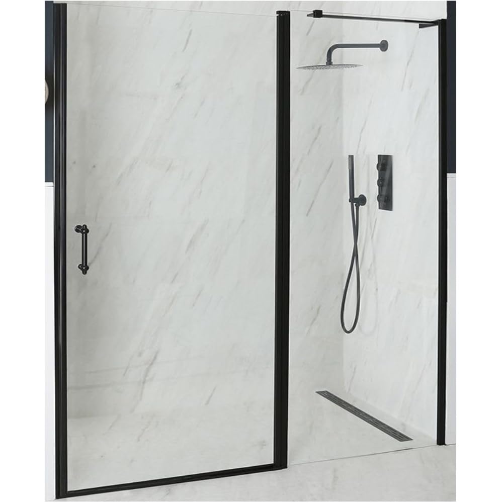 Milano Langley Black Single Hinged Frameless Shower Door - 1100mm